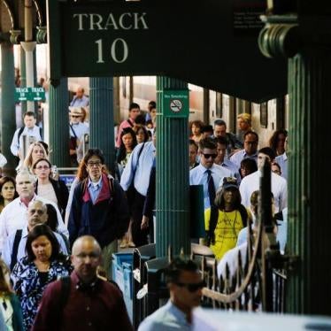 People arrive to commute to New York at the Hoboken Terminal in New Jersey, U.S. July 10, 2017.