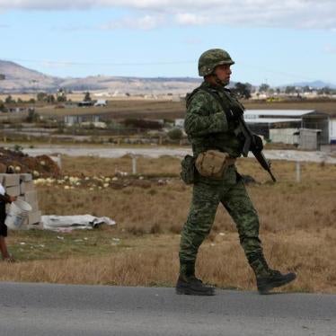 A soldier walking in Almoloya de Juarez, on the outskirts of Mexico City, January 10, 2016
