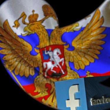 A photo illustration interweaving the Russian flag with the Facebook and Twitter logos taken in Zenica, Bosnia and Herzegovina, May 22, 2015.