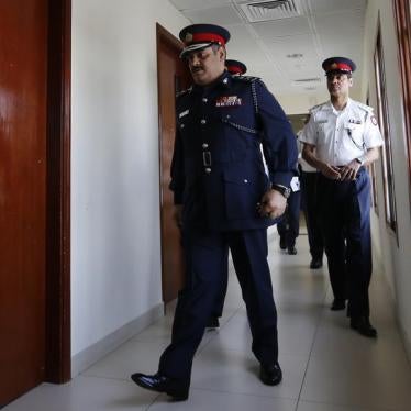 Bahrain’s Cheif of Police Tariq Al Hassan arrives for a news conference at the Police Officer's Club in Manama, Bahrain on April 27, 2014. 