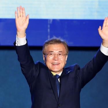 South Korea's president-elect Moon Jae-in celebrates at Gwanghwamun Square in Seoul, South Korea, May 9, 2017. 