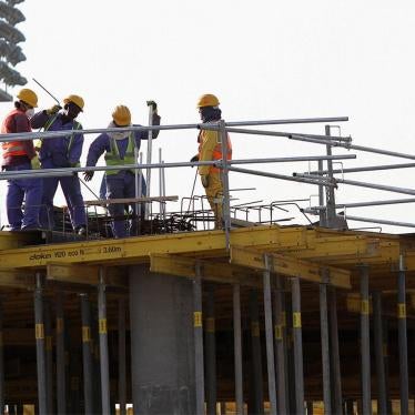 Migrant laborers work at a construction site at Aspire Zone in Doha, March 26, 2016. 