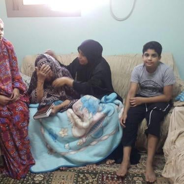 Hajar Mansoor Hasan (second from right), apparently targeted by authorities in retribution for the human rights work of her son-in-law, Sayed al-Wadaei. Also pictured are Hasan’s children, aged 13 and 11, and mother, 90. 