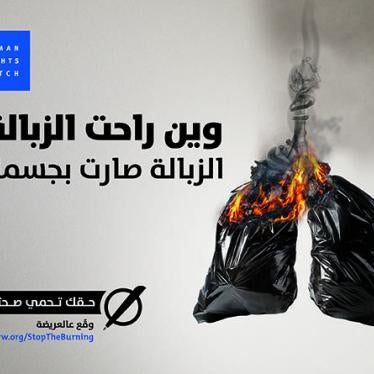 أطلقت هيومن رايتس ووتش حملة عامة في 19 يناير/كانون الثاني 2018 تطالب الحكومة اللبنانية بإنهاء أزمة النفايات.