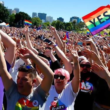 Supporters of the 'Yes' vote for marriage equality celebrate after it was announced the majority of Australians support same-sex marriage in a national survey, paving the way for legislation to make the country the 26th nation to formalise the unions by t