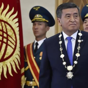 Kyrgyz President-elect Sooronbai Jeenbekov (front) attends an inauguration ceremony at the Ala-Archa state residence outside Bishkek, Kyrgyzstan November 24, 2017. 