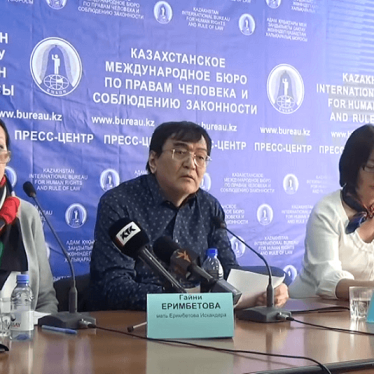 Parents of detained businessman Iskander Erimbetov hold press conference with Bakhytzhan Toregozhina, human rights activist, to discuss allegations that Erimbetov has been tortured in custody, Almaty, Kazakhstan, December 7, 2017.