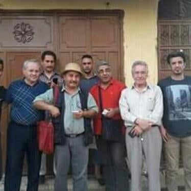 The Six activists (Abdelkader Kherba, Hamid Farhi,; Fathi Gheras, Nedhir Dabouz, Gaddour Chouicha, and Ahmed Mansri) after their release from police detention in Ghardaia, July 13, 2016.