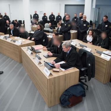Defendants of the the far-right group "Gruppe Freital" wait for their verdict in a courtroom in Dresden, Germany, March 7, 2018.