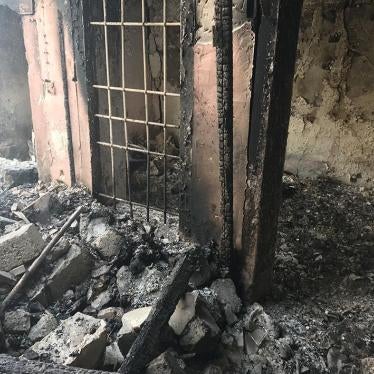 Burned out remains of a room in a damaged house in Mosul’s Old City, following the authorities’ removal of about 80 bodies, April 4, 2018.  © 2018 Belkis Wille/Human Rights Watch