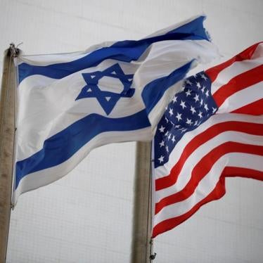 The American and Israeli flags outside the U.S Embassy in Tel Aviv December 5, 2017.