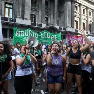 Women’s rights demonstrators take part in a protest in front of National Congress while an abortion bill is debated in Buenos Aires, Argentina, April 10.