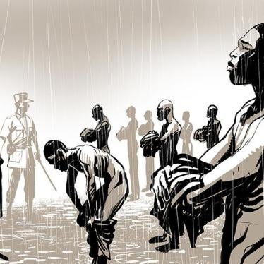 An illustration showing prisoners being tortured in Jail Ogaden, Ethiopia.