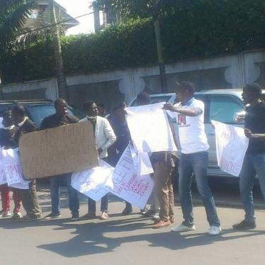 Activists from the citizens’ movements Filimbi and LUCHA RDC Afrique peacefully protest on July 11, 2018 in Goma, in eastern Democratic Republic of Congo, for the release of fellow activists detained in the capital Kinshasa since December 2017.