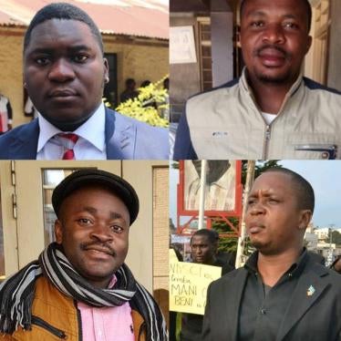 Congolese journalists Gaël Mpoyo and Franck Zongwe (top, left to right), and human rights activists Jean-Chrysostome Kijana and Fidèle Mutchungu (bottom, left to right).