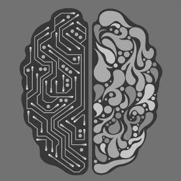 Graphic of a brain with half the brain showing an artificial intelligence network