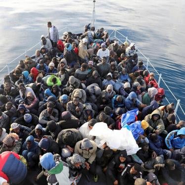 Migrants on a Libyan Coast Guard boat in the Mediterranean Sea off the coast of Libya, January 15, 2018. 