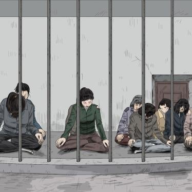 Women the sitting position in a pre-trial detention facility run by the police. Detainees are commonly forced to assume this position in pre-trial detention and temporary holding facilities. 