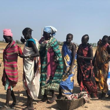 Women line up for food rations at a distribution site in Bentiu, South Sudan, on December 8, 2018.