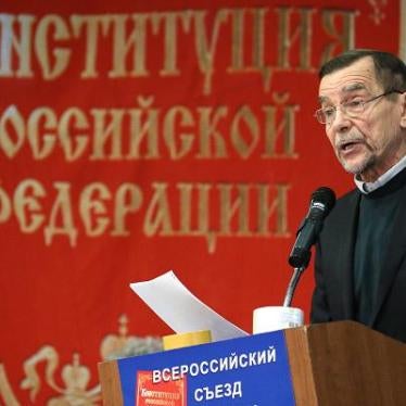 Russian human rights activist Lev Ponomarev at an All-Russian convention on the protection of human rights. 