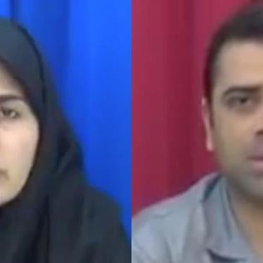 Screen shot from Islamic Republic of Iran Broadcasting (IRIB) Channel 2 of likely coerced confession of Sepideh Gholian and  Esmael Bakhshi.