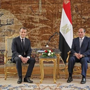 French President Emmanuel Macron meets with his Egyptian counterpart Abdel Fattah al-Sisi at the presidential palace in Cairo on January 28, 2019. © 2019 Ludovic Marin/AFP/Getty Images