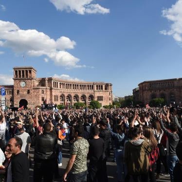 People celebrating Armenian prime -minister Serzh Sarkisyan’s resignation after days of protests.