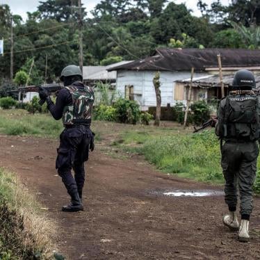 Cameroonian security forces patrol the perimeter of a polling station in Lysoka, near Buea, in the Anglophone regions of Cameroon, during the presidential election, October 7, 2018. The Anglophone regions have been rocked by a growing human rights crisis,