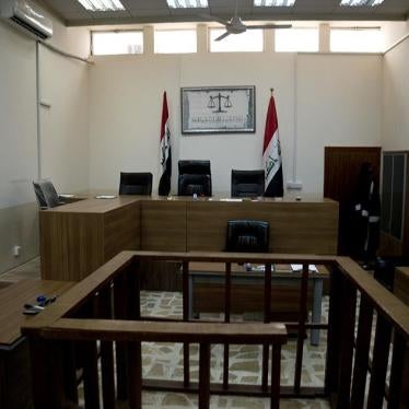 An empty courtroom at Nineveh’s counterterrorism court in Tal Kayf, north of Mosul. 