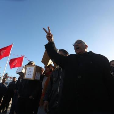 Protestors demonstrating in front of Goverment Square on March 12, 2019 in Tunis, Tunisia. 