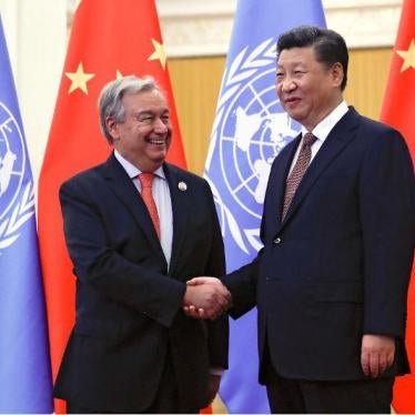 United Nations Secretary-General Antonio Guterres, left, shakes hands with Chinese President Xi Jinping before their bilateral meeting at the Great Hall of the People in Beijing, Sunday, Sept. 2, 2018. (AP Photo/Andy Wong, Pool)
