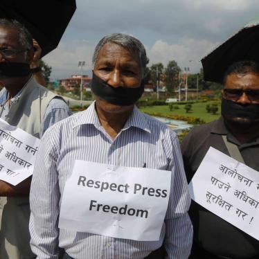 Journalists stage a protest against new laws that threaten to curb media freedoms, Kathmandu, Nepal, September 19, 2018.