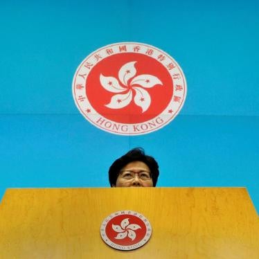Hong Kong Chief Executive Carrie Lam listens to reporters' questions during a press conference at the Legislative Council in Hong Kong, Tuesday, June 18, 2019. 