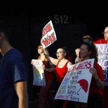 People march in support of sex workers, Sunday, June 2, 2019, in Las Vegas. 