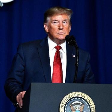 President Donald Trump addresses the audience at the 75th annual AMVETS National Convention in Louisville, Kentucky.