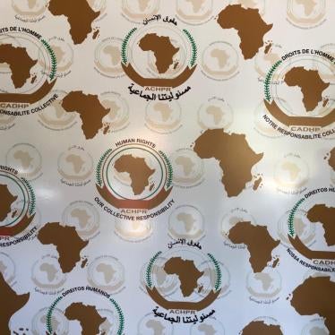 A banner at the opening of the 65th Ordinary Session of the African Commission on Human and Peoples’ Rights (ACHPR) in Banjul, Gambia, which reads ‘our collective responsibility’ in the four working languages of the ACHPR.