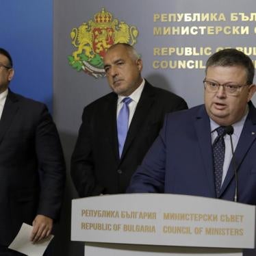 Bulgaria's prosecutor general Sotir Tsatsarov, right, speaks during a press conference in Sofia, on Wednesday, Oct. 10, 2018.