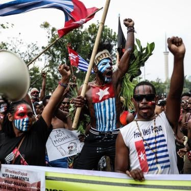 Papuan students shout slogans during a rally in Jakarta, Indonesia on August 28, 2019. Students and activists gathered for a protest supporting West Papua, calling for independence from Indonesia, and demanding racial justice in Surabaya, East Java. 