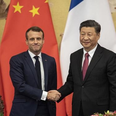 French President Emmanuel Macron, left, shakes hands with Chinese President Xi Jinping following a signing ceremony at the Great Hall of the People in Beijing, Wednesday, Nov. 6, 2019.