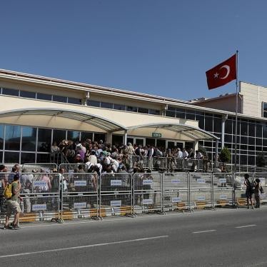 Supporters and relatives of human rights defender Osman Kavala and 15 others on trial for allegedly organizing the 2013 Gezi Park protests queue outside the Silivri Prison court house, Istanbul, June 24, 2019. Thousands are arbitrarily detained on terrori