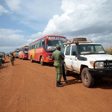 Buses carrying Burundian refugees arrive at the Nyabitare transit site in Ruyigi province, Burundi, on October 3, 2019, as part of a program to repatriate Burundians from Tanzania.
