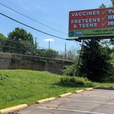 A billboard by the Alabama Department of Public Health in Eutaw, Greene County, raises awareness of recommended adolescent vaccines, including the HPV vaccine.