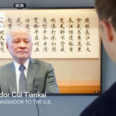 Still from the "Axios on HBO" interview with China's ambassador to the US Cui Tiankaig, March 22, 2020.