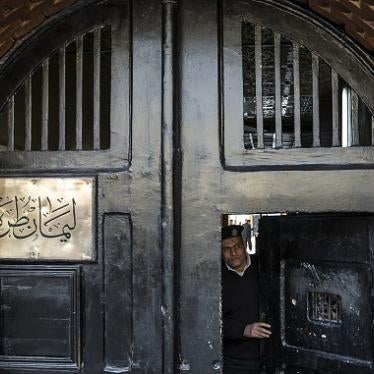 An Egyptian police officer at the entrance of the Tora prison in the Egyptian capital Cairo. 