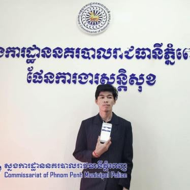 A screenshot of TVFB journalist, Sovann Rithy, at the General Commissariat of National Police in Phnom Penh, Cambodia on April 8, 2020. 